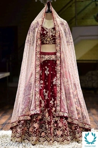 Semi Stiched Lehenga Choli - Free Size, Maroon, Satin Dupatta Fabric - Net, Emroidered, Multipack:1